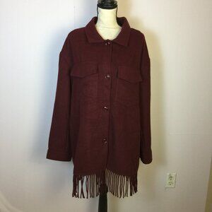 Laundry by Shelli Segal Fringe Shirt Shacket Jacket Size XL Womans Red Burgundy